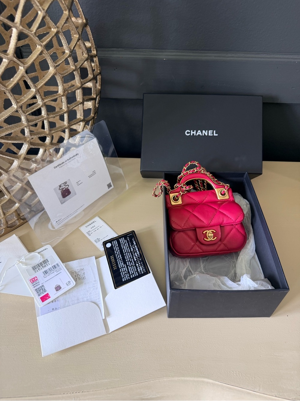 Chanel 21A Flap Card Holder with Chain | Deep Fuchsia (Red/Pink) | FULL SET 🔥